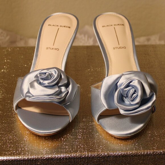 Black Suede Studio - Josey 65 - Blue Fog Satin - Heeled Sandal - Picture 7 of 9